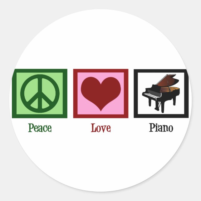 Peace Love Piano Classic Round Sticker (Front)