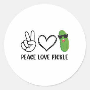Peace Love Pickle Dancing Cucumber Pickle Food Squ Classic Round Sticker