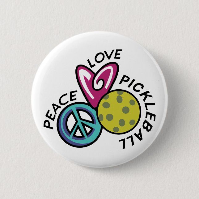 Peace Love Pickleball 6 Cm Round Badge (Front)