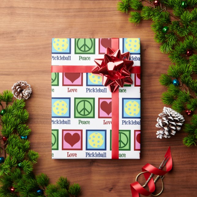 Peace Love Pickleball Cute Christmas Wrapping Paper (Holiday Gift)