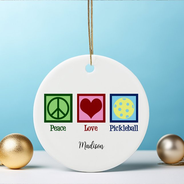 Peace Love Pickleball Cute Personalised Ceramic Ornament (Creator Uploaded)