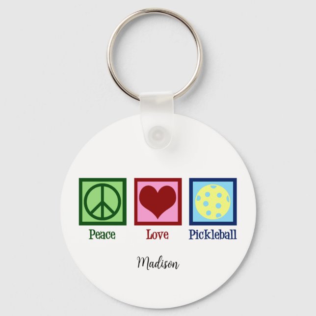 Peace Love Pickleball Cute Personalised Key Ring (Front)