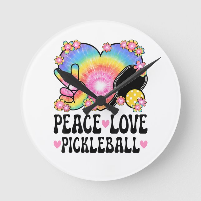 Peace Love Pickleball Round Clock (Front)