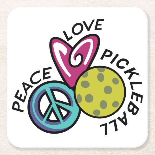 Peace Love Pickleball Square Paper Coaster (Front)