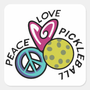 Peace Love Pickleball Square Sticker
