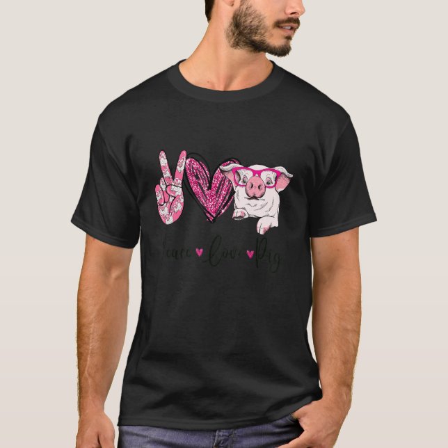 Peace Love Pig Farmer Women Gifts Hand Sign Heart  T-Shirt (Front)