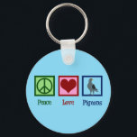 Peace Love Pigeons Key Ring<br><div class="desc">Peace Love Pigeons. A pretty pigeon gift featuring a peace sign,  heart,  and a cute rock dove bird.</div>