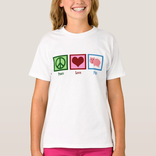 Peace Love Pigs Cute Farm Girl T-Shirt (Front)