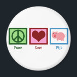 Peace Love Pigs Magnet<br><div class="desc">Peace sign,  heart,  and a pretty pig with a curly tail. Oink!</div>