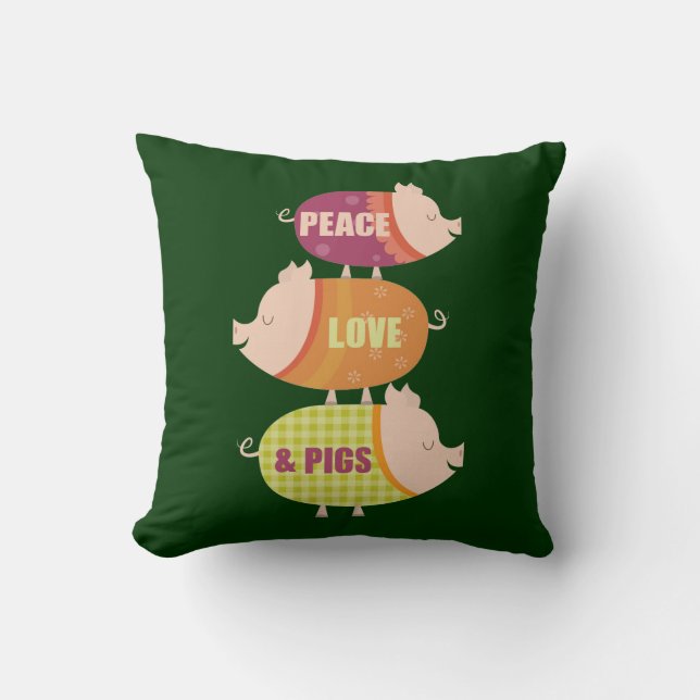 Peace, Love & Pigs (stack) Cushion (Front)