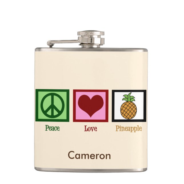 Peace Love Pineapple Custom Ivory Hip Flask (Front)