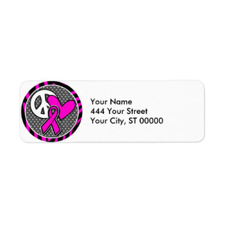 peace love pink awareness ribbon return address label