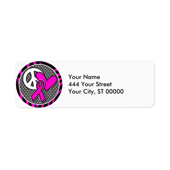 peace love pink awareness ribbon return address label (Front)