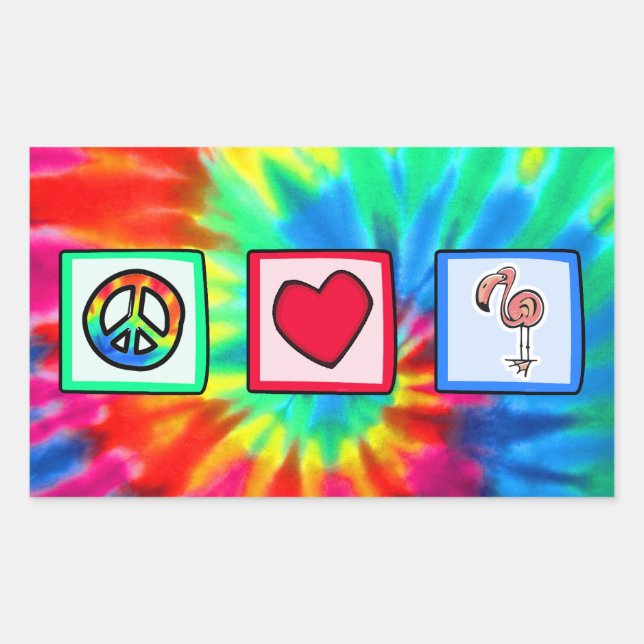 Peace, Love, Pink Flamingos Rectangular Sticker (Front)