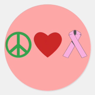 Peace Love Pink Ribbon T shirts, Mugs Classic Round Sticker