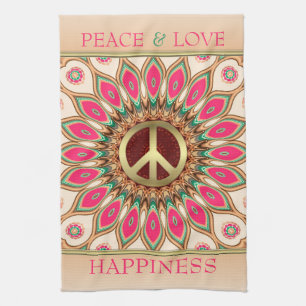 Peace Love Pink Sunflower Tea Towel