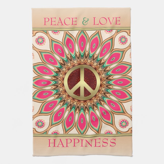 Peace Love Pink Sunflower Tea Towel (Vertical)