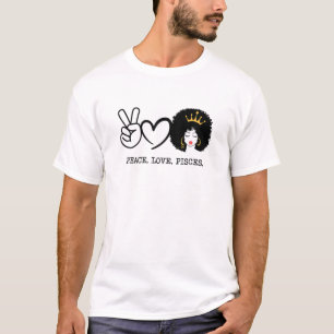 Peace Love Pisces Queen Zodiac Afro Hair Crown Bir T-Shirt