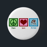 Peace Love Pit Bull 6 Cm Round Badge<br><div class="desc">A green peace sign,  red heart and cute pitbull. I love those fun dogs. Great gift for a pit bull owner.</div>