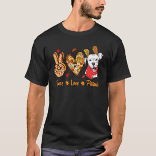 Peace Love Pittbull Autumn Fall Leaves Thanksgivin T-Shirt