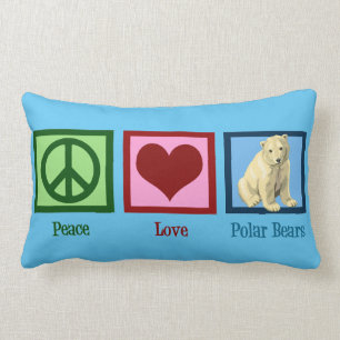 Peace Love Polar Bears Custom Blue Lumbar Cushion