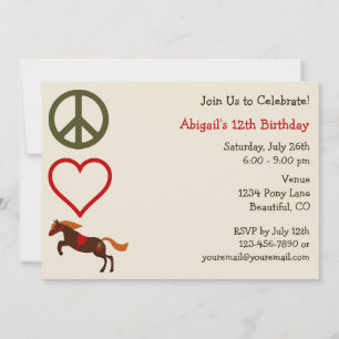 Peace Love Ponies Birthday Invitation for Girls