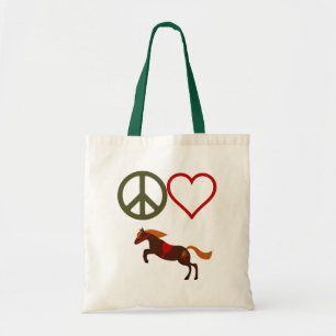 Peace Love Ponies Retro Jumping Horse Tote Bag