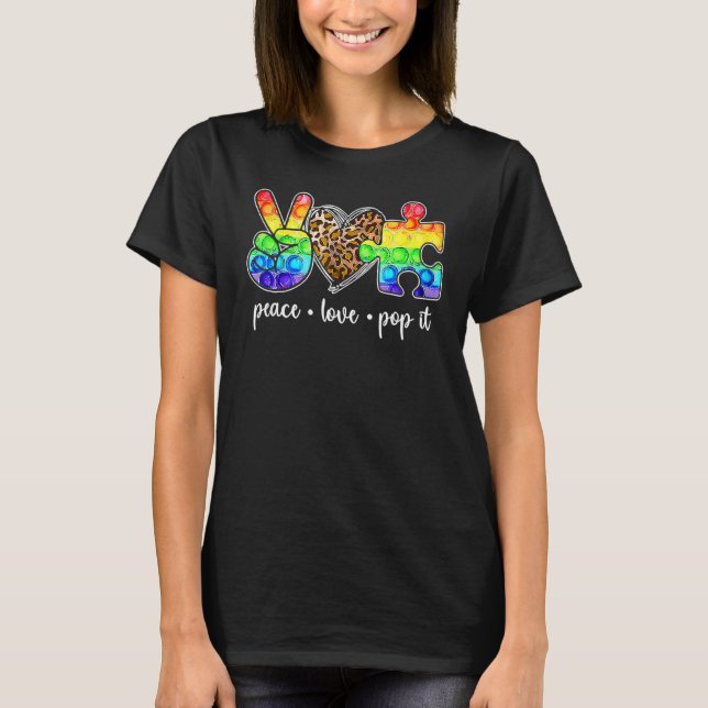 Peace Love Pop It Puzzle Support Autism Awareness  T-Shirt (Front)