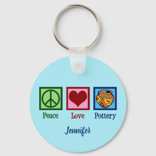 Peace Love Pottery Blue Monogram Key Ring