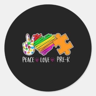 Peace Love Pre-K Autism Awareness - 100 days smart Classic Round Sticker