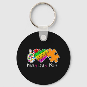 Peace Love Pre-K Autism Awareness - 100 days smart Key Ring