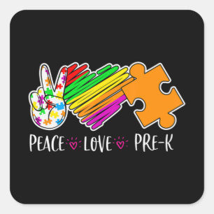 Peace Love Pre-K Autism Awareness - 100 days smart Square Sticker