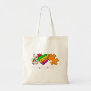 Peace Love Pre-K Autism Awareness - 100 days smart Tote Bag