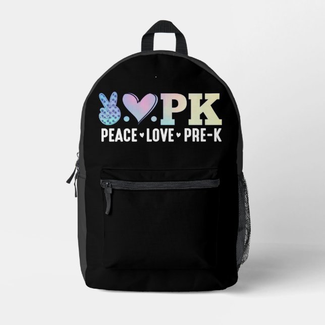 Peace Love Pre-k Back To School Funny Printed Backpack (Front)