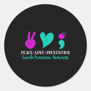 Peace Love Prevention Mental Health Suicide Awaren Classic Round Sticker