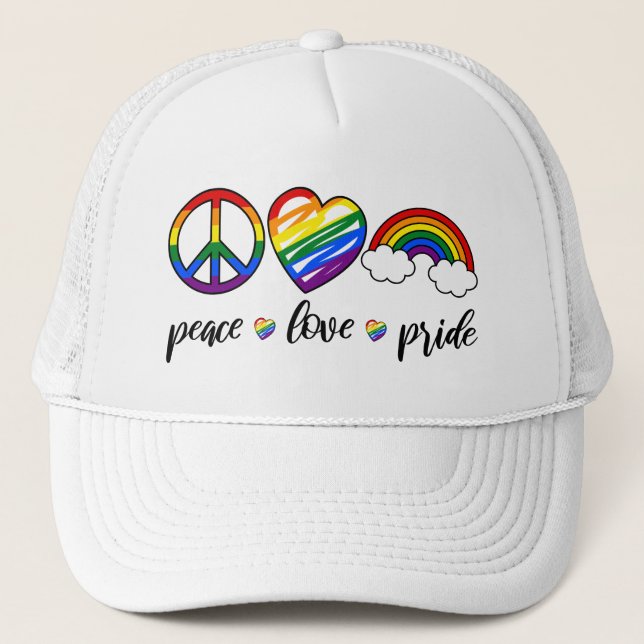 Peace Love Pride LGBTQ BoHo Trucker Hat (Front)