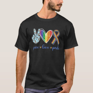 Peace Love Pride Rainbow Ribbon LGBT Gay Pride Gif T-Shirt