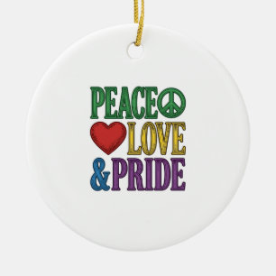 Peace Love Pride Vintage Engraving Vector Design_1 Ceramic Ornament