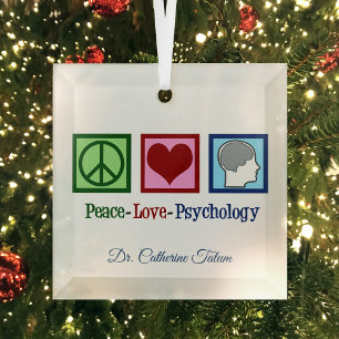 Peace Love Psychology Cute Psychologist Christmas Glass Tree Decoration