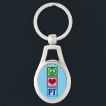 Peace Love PT Physical Therapy Key Ring<br><div class="desc">A cute Christmas physical therapist gift featuring a pretty green peace sign,  red heart,  and the PT in blue for physical therapy. Buy this present for your favourite physical therapist.</div>