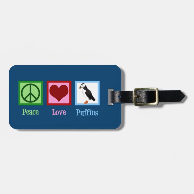 Peace Love Puffins Luggage Tag (Front Horizontal)