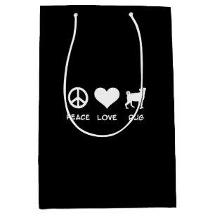 Peace Love Pug   Pug Dog Lovers Gift Medium Gift Bag