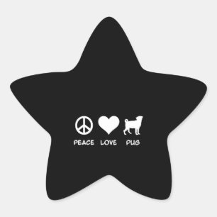 Peace Love Pug   Pug Dog Lovers Gift Star Sticker
