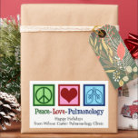 Peace Love Pulmonology Customisable Pulmonologist Rectangular Sticker<br><div class="desc">Peace Love Pulmonology holiday gift stickers. A cool pulmonologist Christmas sticker for a pulmonology doctor or nurse with a peace sign,  heart,  and lungs. A great design for a pulmonary specialist who treats asthma and other respiratory issues.</div>