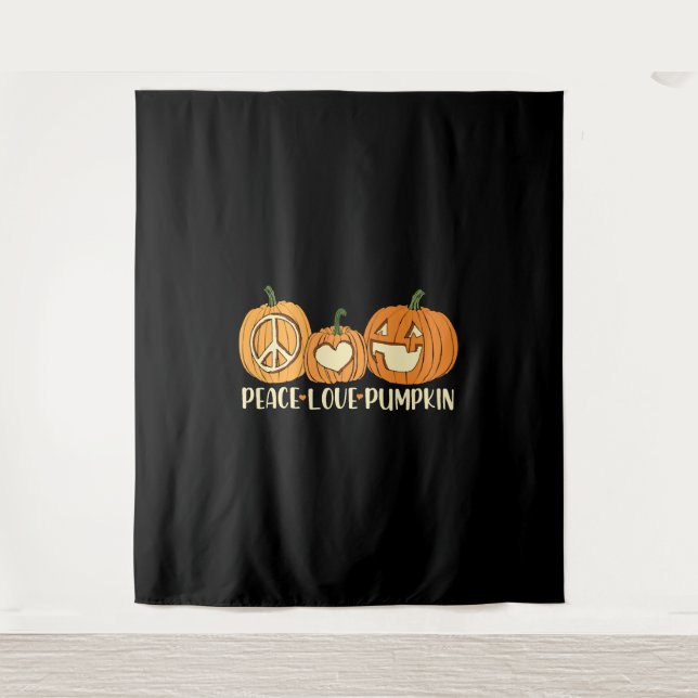 Peace Love Pumpkin Halloween Tapestry (Front)