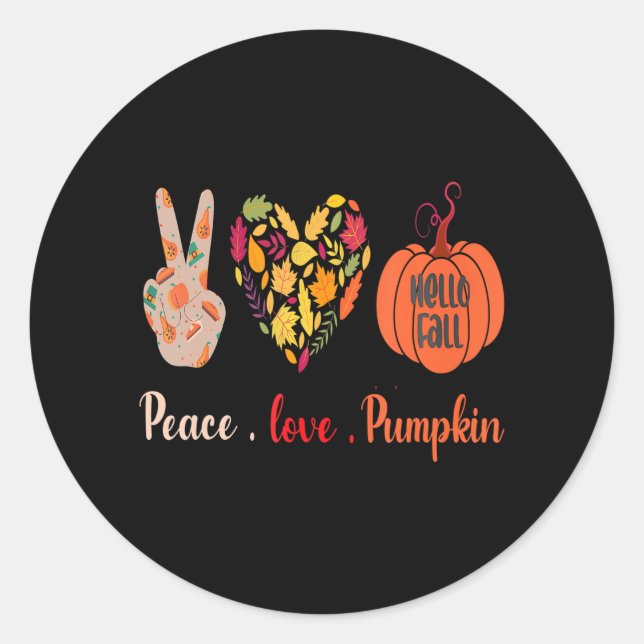 Peace Love Pumpkin Thanksgiving Heart Fall Classic Round Sticker (Front)