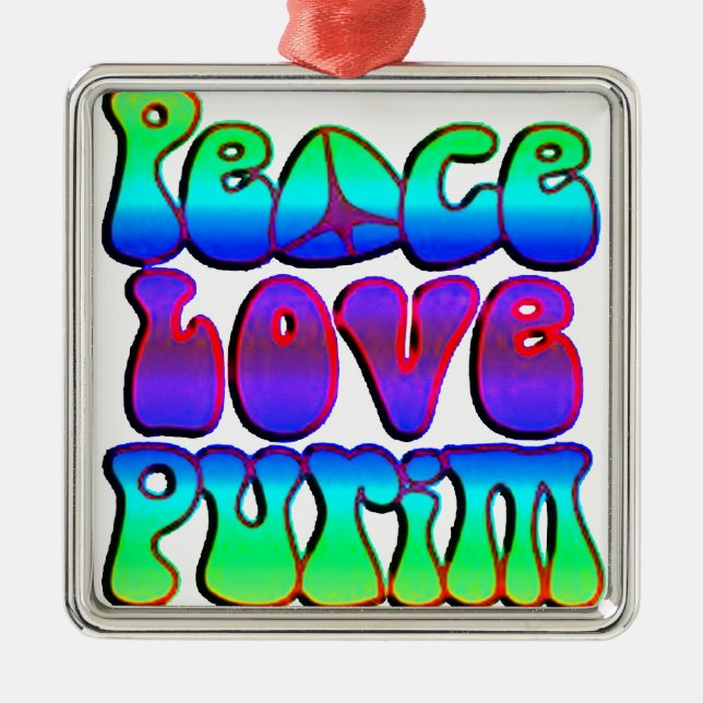 Peace Love Purim Metal Tree Decoration (Front)