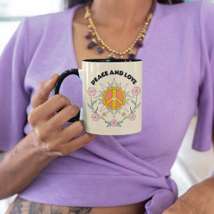 Peace & Love Quote Pink Roses Flowers Feminine Mug