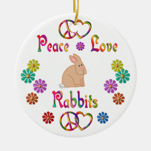 PEACE LOVE RABBITS CERAMIC ORNAMENT