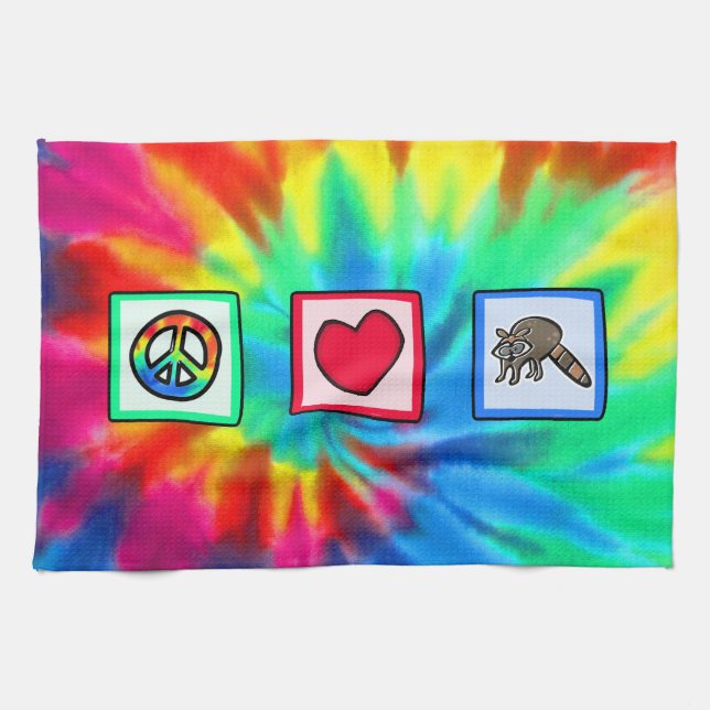 Peace, Love, Raccoons Tea Towel (Horizontal)